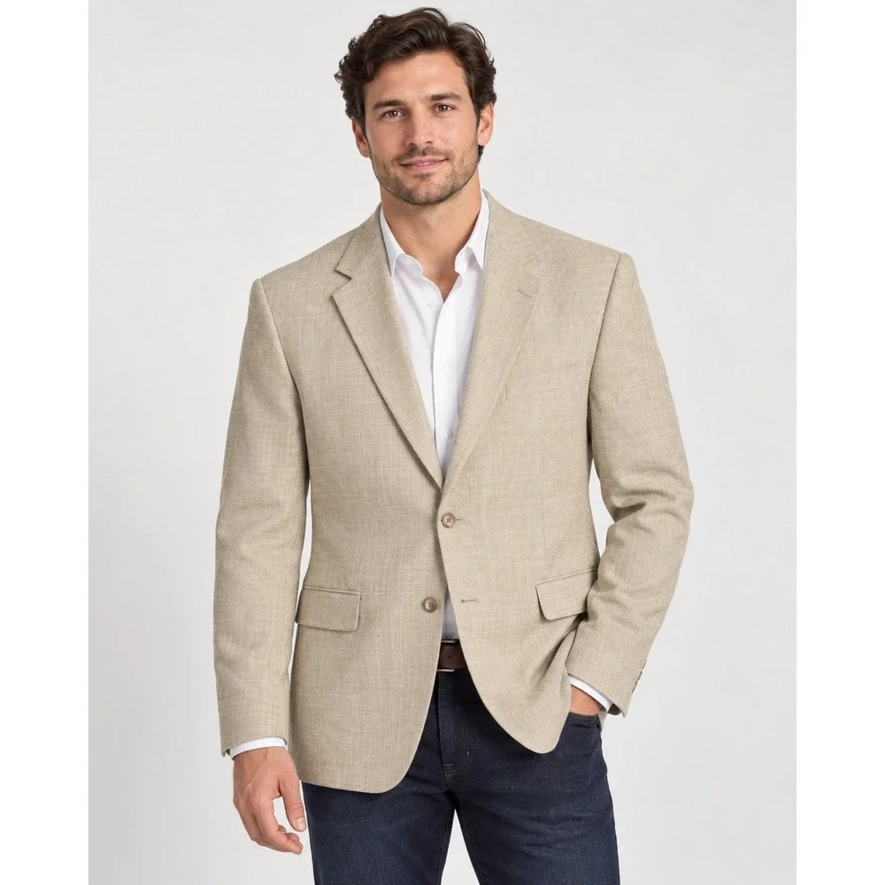 Chaps Mens 48R Blazer 100% Silk Tan Basketweave Two Button Sport Coat COOP 12 GX